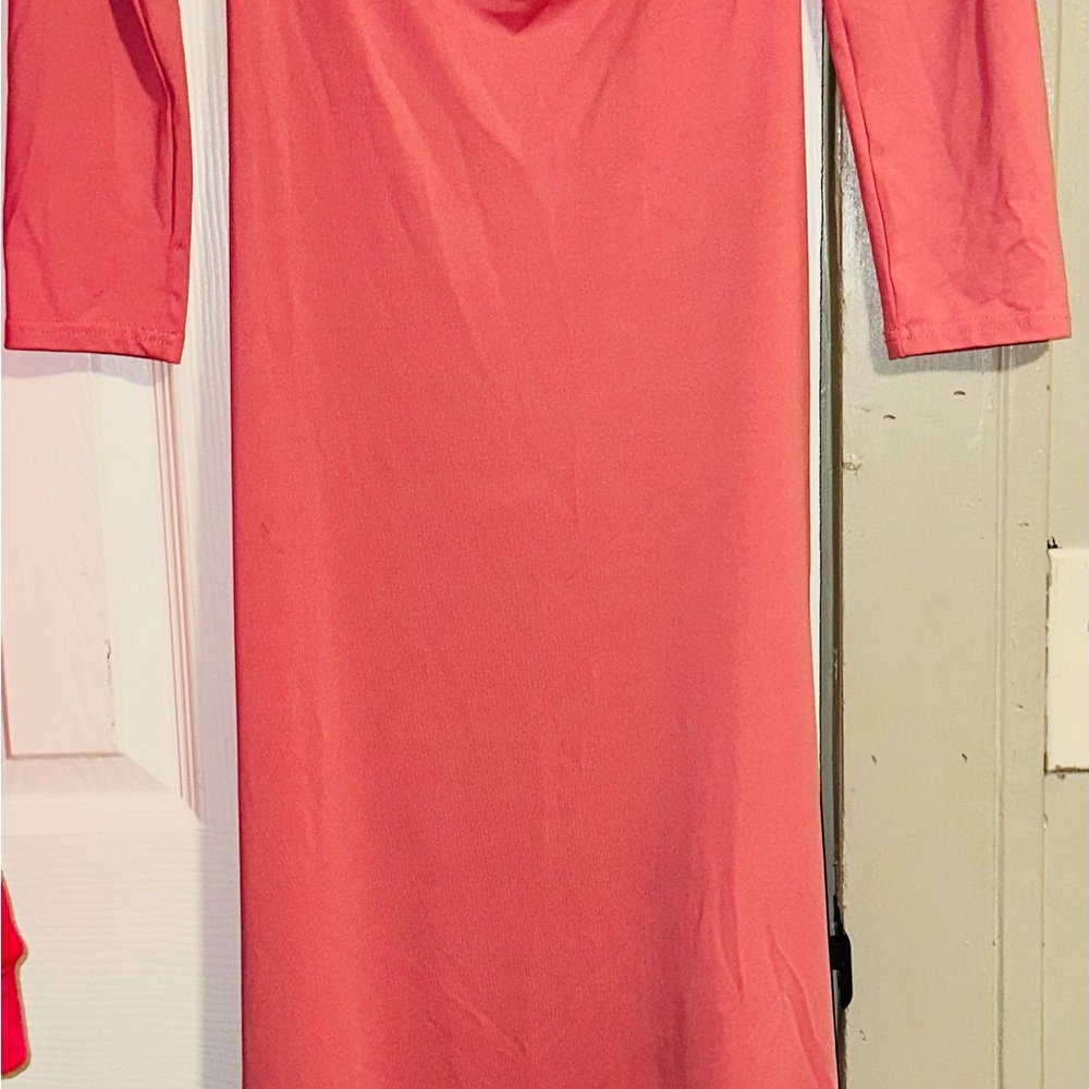 Elegant Coral Long Sleeve Dress